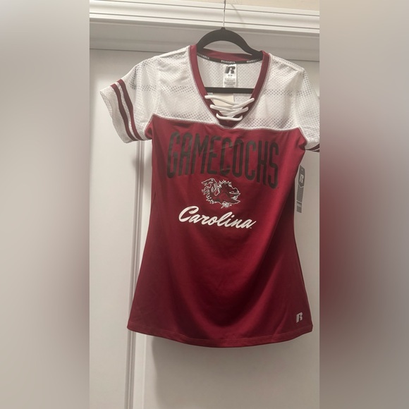 Russell Athletic Red and White Fitted Tie Front Jersey - Picture 1 of 6